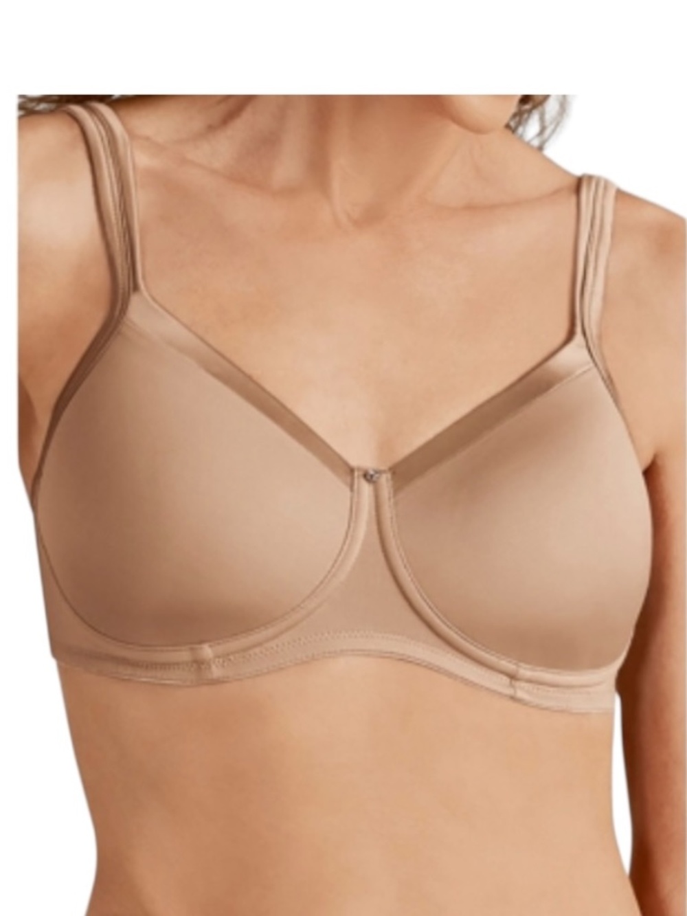 Amoena Women Lara Satin Pocketed Seamless Wire Free Tshirt Bra Nude Size 42A NWT